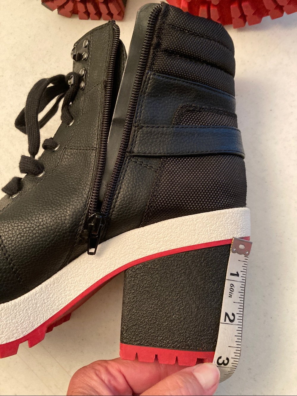 Mix No. 6 Black  Heeled Ankle Boots with Red Outsole: Partial Leather - Picture 4 of 10